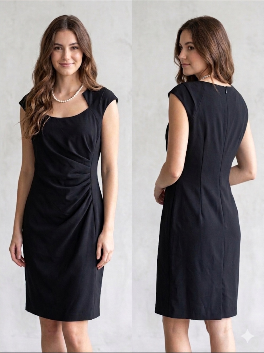 Calvin Klein Black Ruched Sheath Dress Women's Size 14 Sleeveless